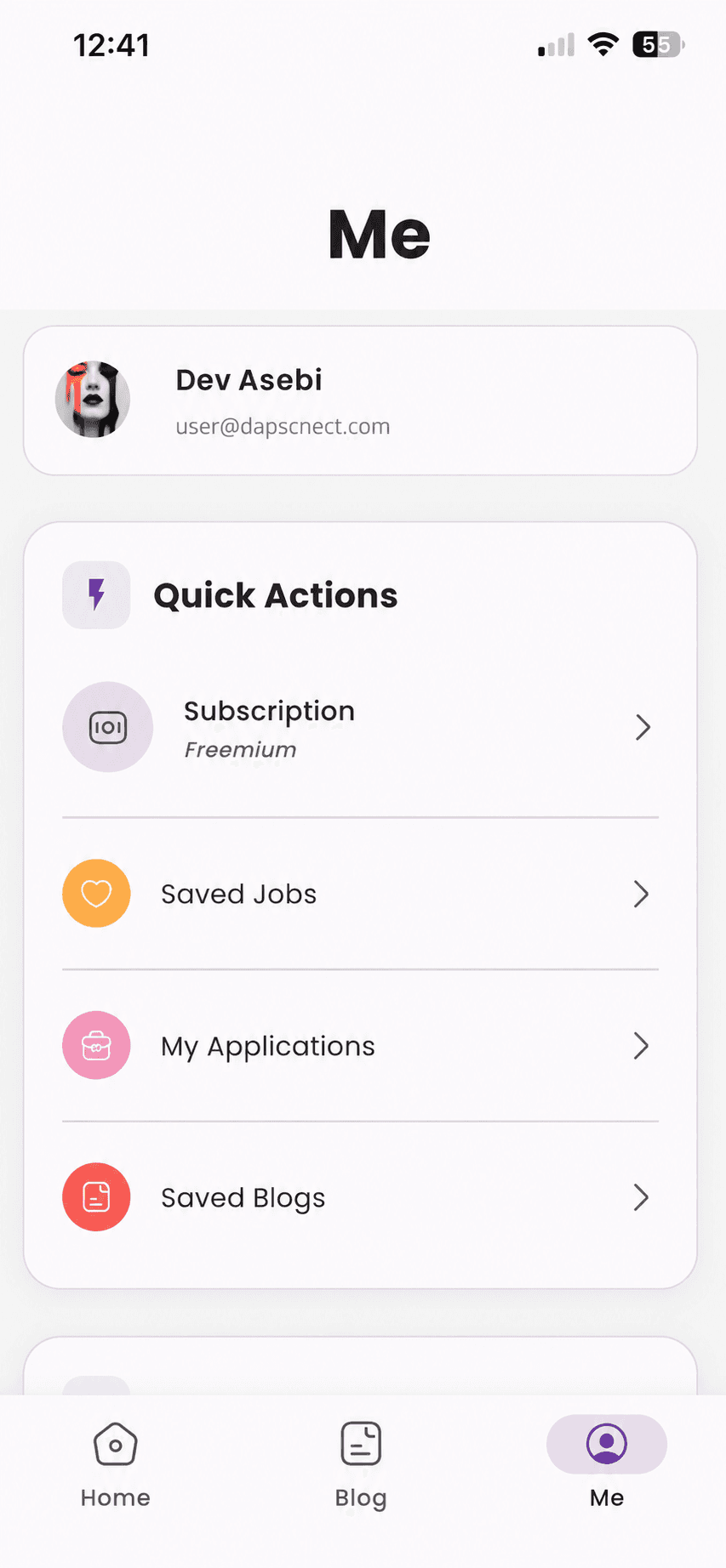 DapsCnect Me profile screen